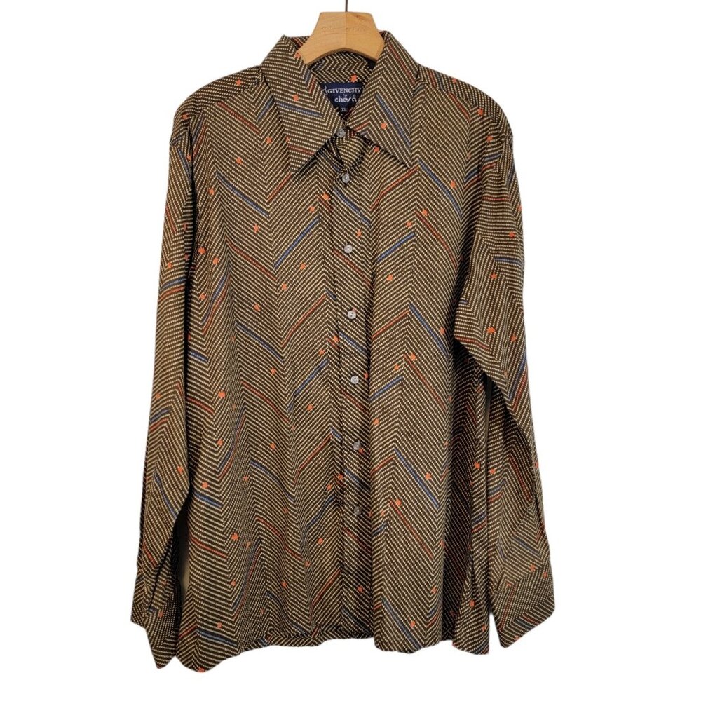 Vintage Givenchy Shirt For Chesa Brown Striped Long Sleeve‎ Button Up Mens XL